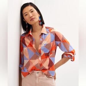 Anthropologie Multicolor Patchwork Button Down Shirt Sz 10